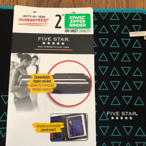 Mead Five Star 2” Zipper Binder Black Aqua - Picture 2 of 11